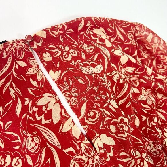 Torrid Dress Womens 4 Red & Gold Floral Keyhole Back Long Sleeve V-Neck - Picture 8 of 11